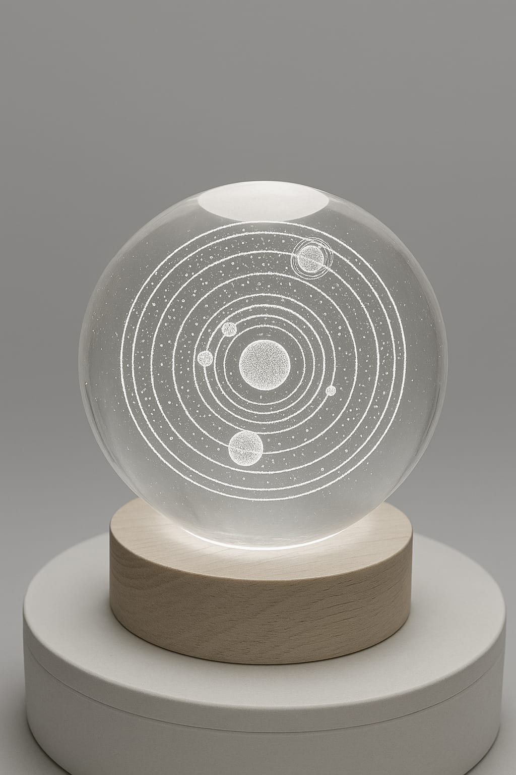3D Solar System Crystal Ball Lamp with Wooden Base – LED Night Light