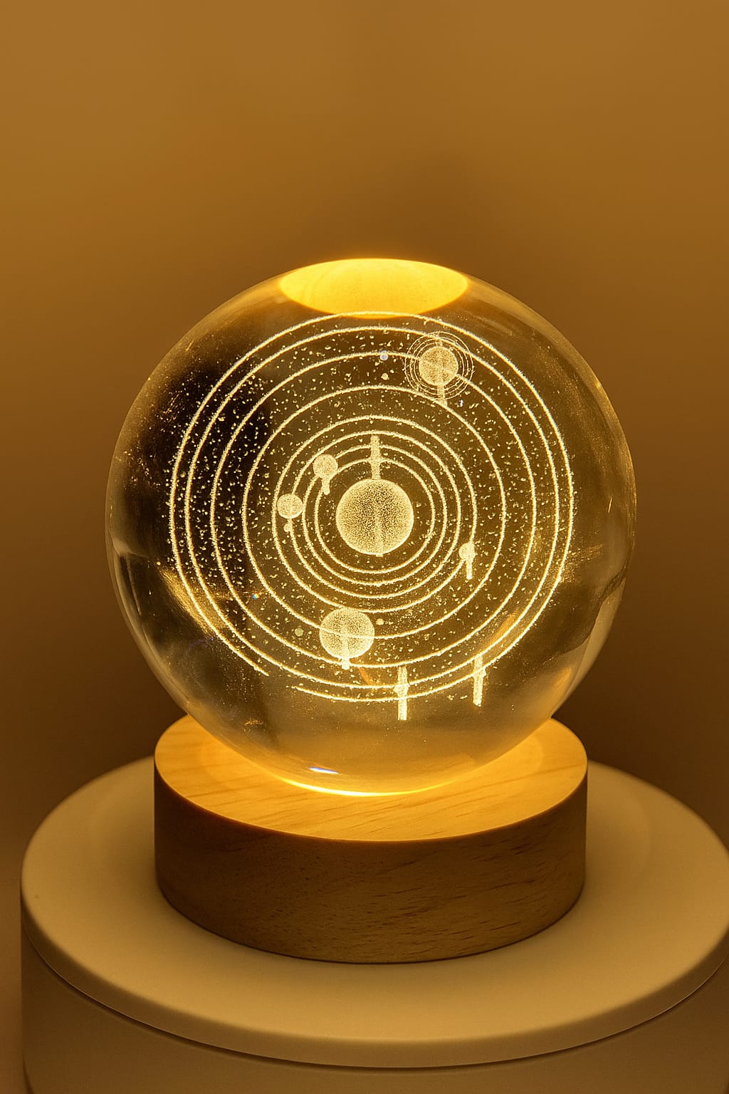 3D Solar System Crystal Ball Lamp with Wooden Base – LED Night Light