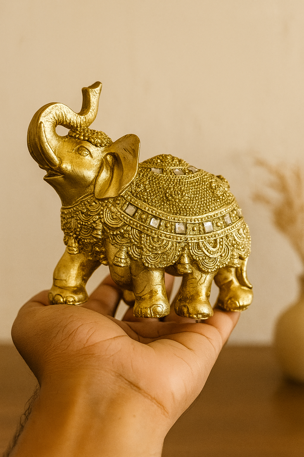 Golden Royal Elephant Showpiece – Decorative Home Accent